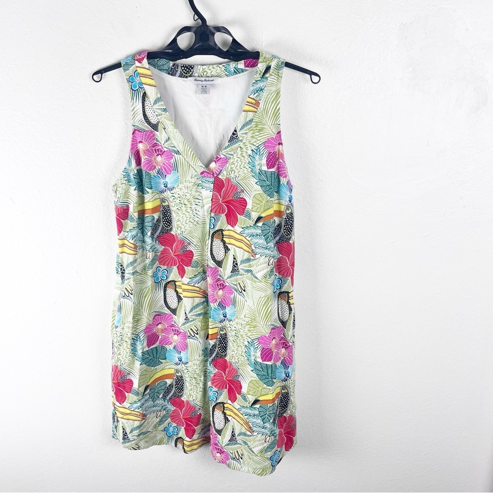TOMMY BAHAMA Linen Blend If One Can Toucan Floral Sleeveless Lined Dress Medium